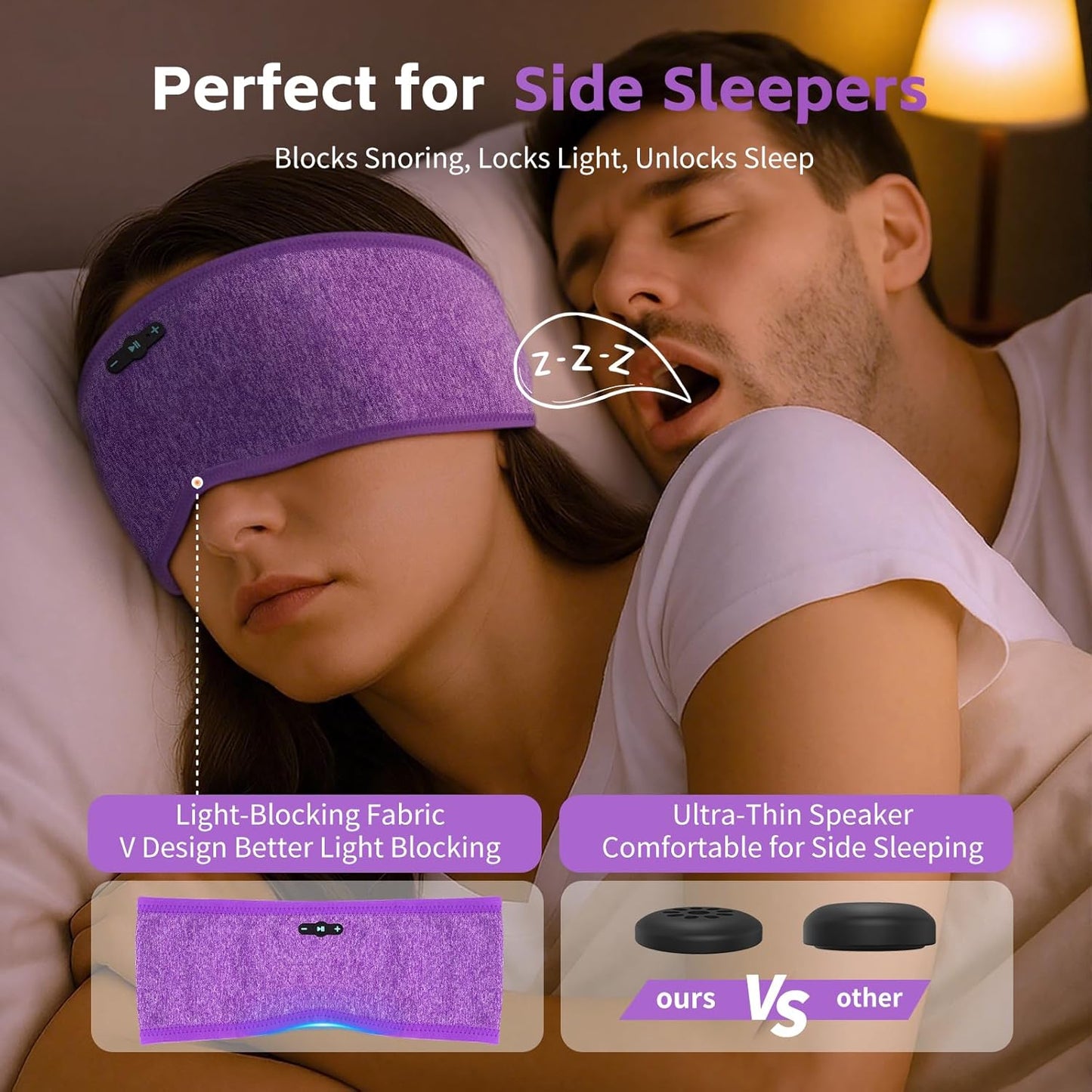 Sleep Headphones Bluetooth 6.0 Headband, 20Hr Headband Headphones with HD Stereo Speakers, Sports Wireless Earphones for Side Sleepers Workout Yoga Travel Meditation, Gifts for Women Men,Purple