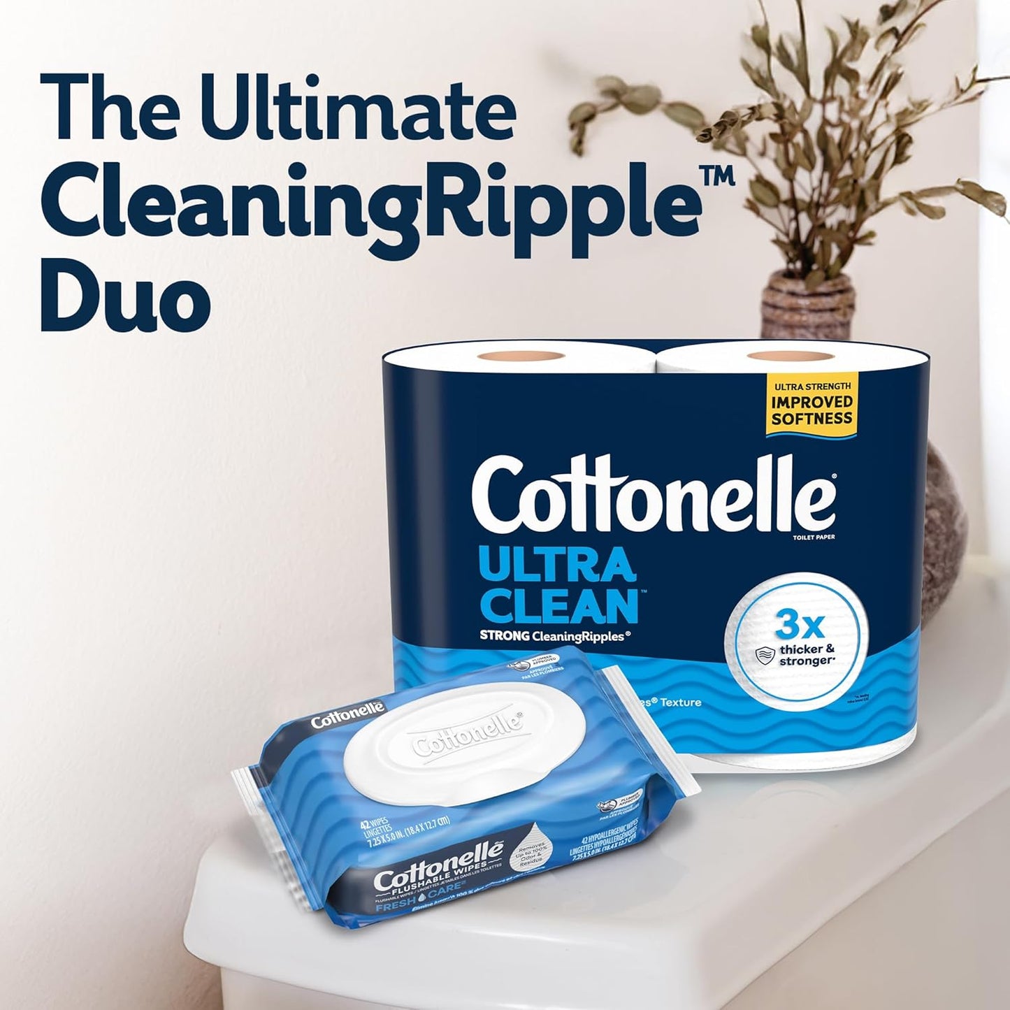 Cottonelle Ultra Clean Toilet Paper with Active CleaningRipples Texture, Strong Bath Tissue, 24 Family Mega Rolls = 132 Regular Rolls (4 Packs of 6)