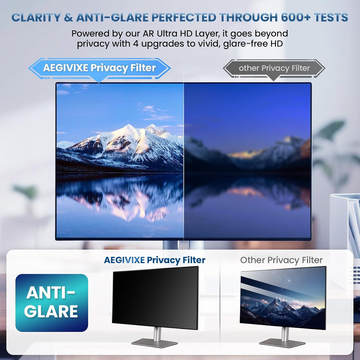 Magnetic Privacy Screen for 32 Inch Flat Computer Monitor 16:9 Aspect Ratio,32in Removable Anti Glare Filter,Blue Light Blocking Privacy Shield Eye Protection,Hanging Anti Spy Desktop PC Protector