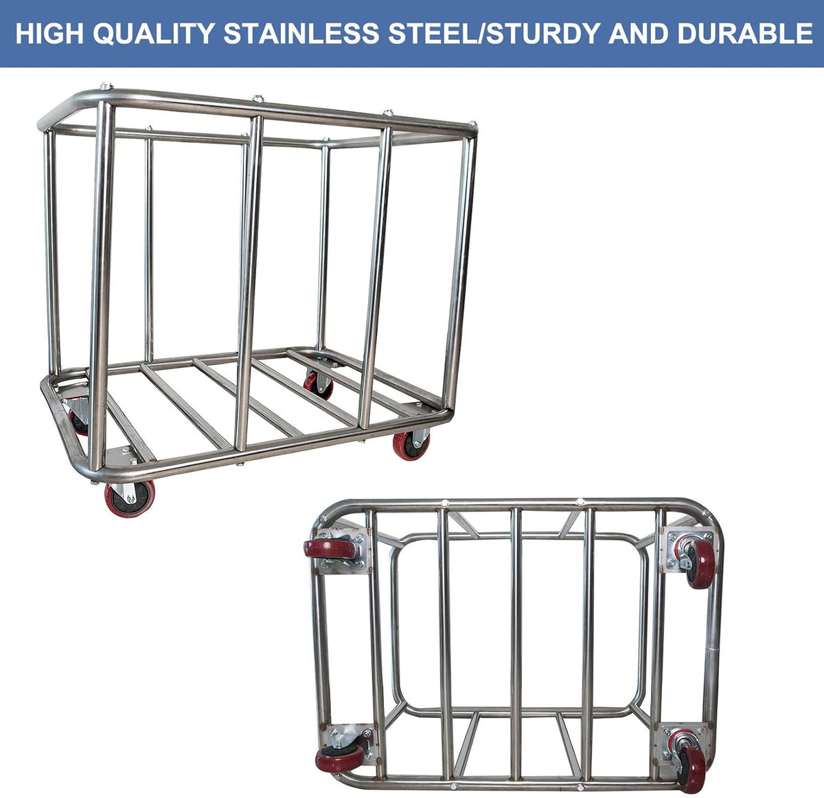 Large Laundry Cart with Wheels,Commercial Stainless Steel Heavy Duty Service Cart Laundry Hamper for Hotel/Home/School/Resort
