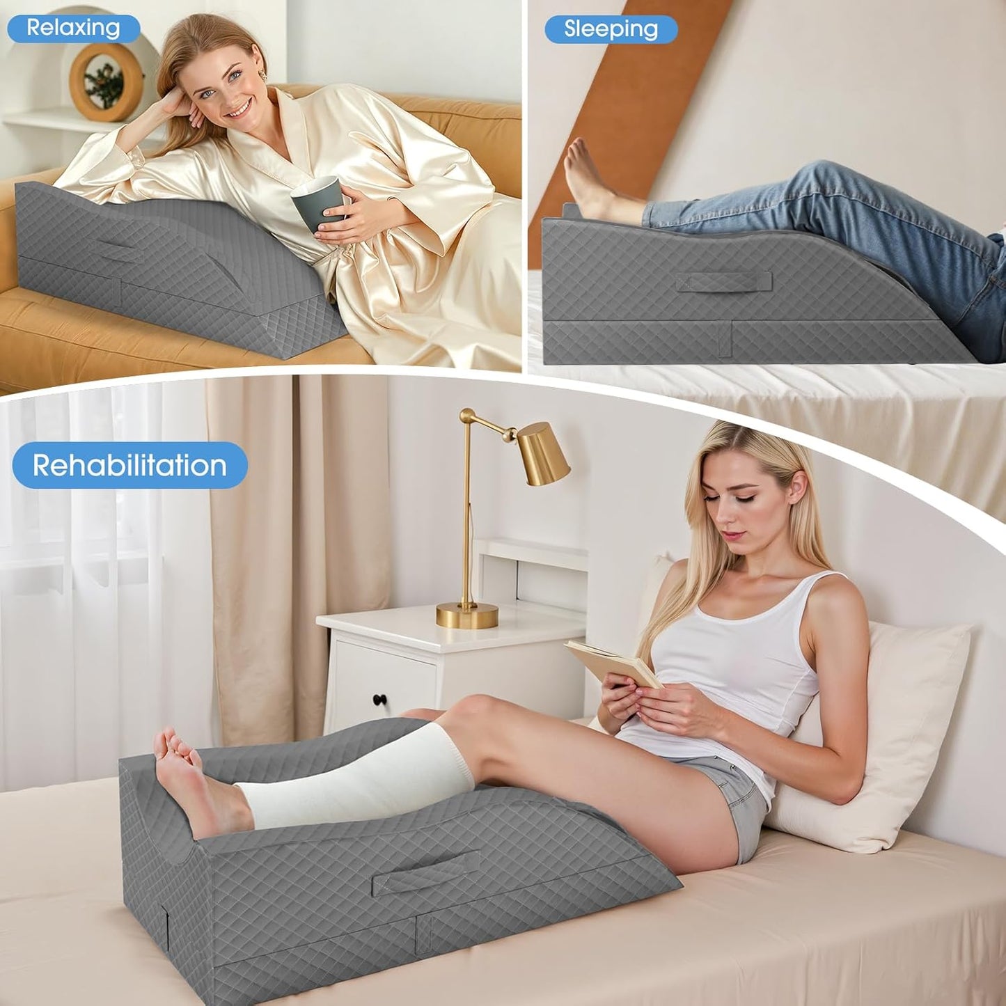 TranquilRelax Elevation Pillows for Leg After Surgery, Memory Foam Adjustable Wedge Pillow for Injury or Rest, Ankle Pillow for Sleeping Blood Circulation, Full Grey/Single Leg
