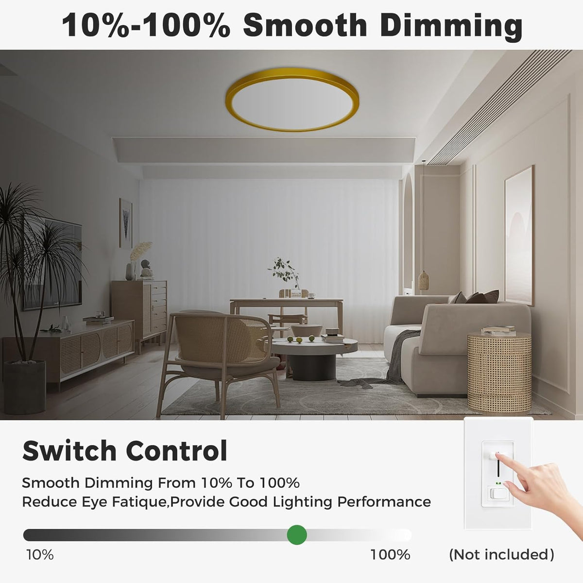 zemty 1Pack LED Flush Mount Ceiling Light, 12Inch 24W Dimmable Ceiling Lights Fixture, 5 Color Temperatures (3000K-6500K) Gold Round Ceiling Lamp for Bedroom, Kitchen, Hallway,Bathroom