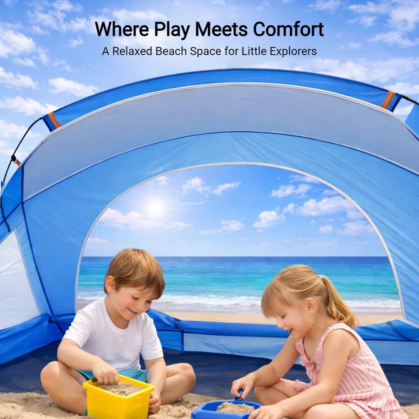 Beach Tent, Portable Sun Shelter for 2/3/4/6-8 Person with UPF 50+ UV Protection, Easy Setup Waterproof Beach Shade Canopy Cabana for Family Outdoor and Picnics, Fishing with Carrying Bag