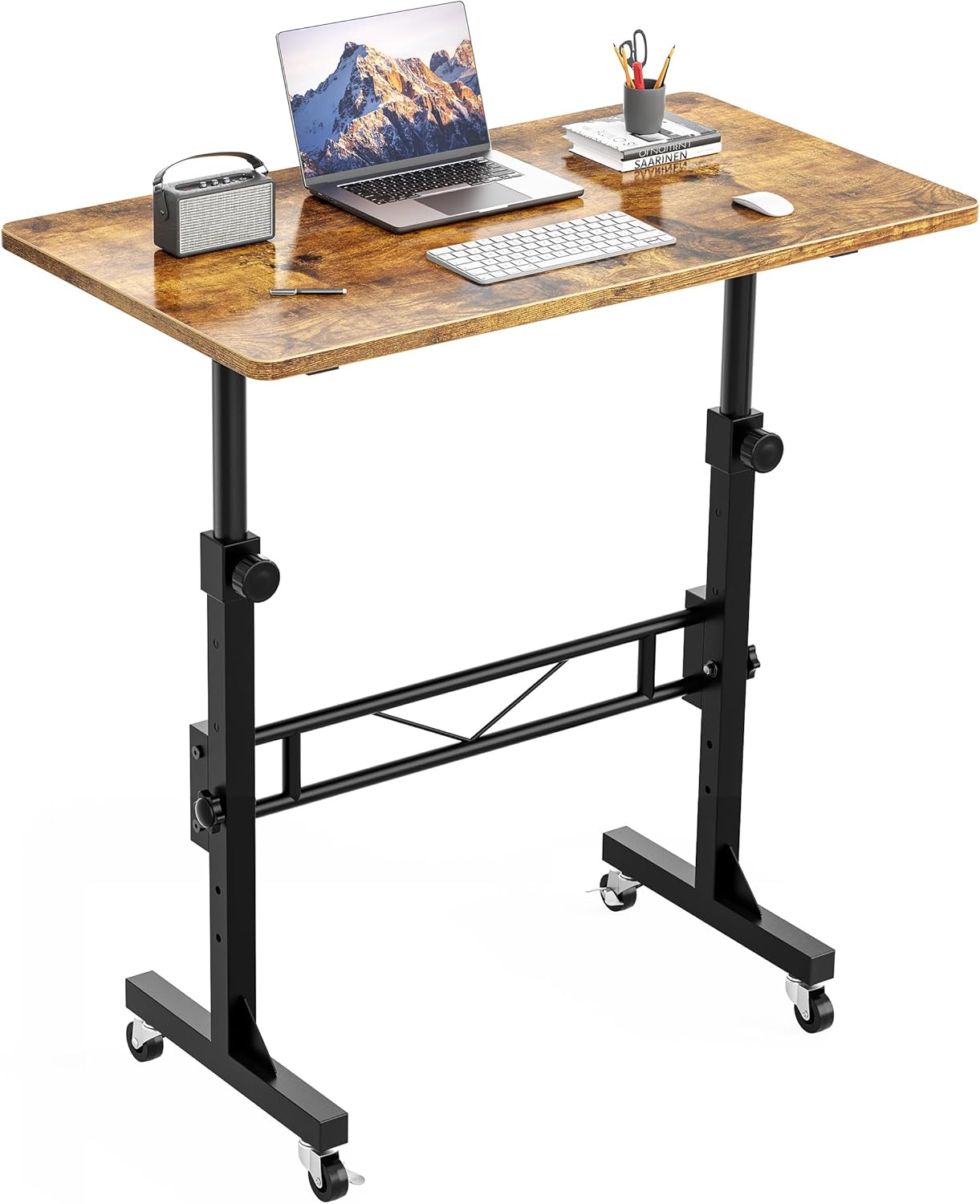 HOMIDEC Standing Desk, 32 Inch Portable Small Desk Adjustable Height, Rolling Home Office Desks with Wheels, Sit Stand Desk for Bedroom Walking Pad Home Office Small Space, White