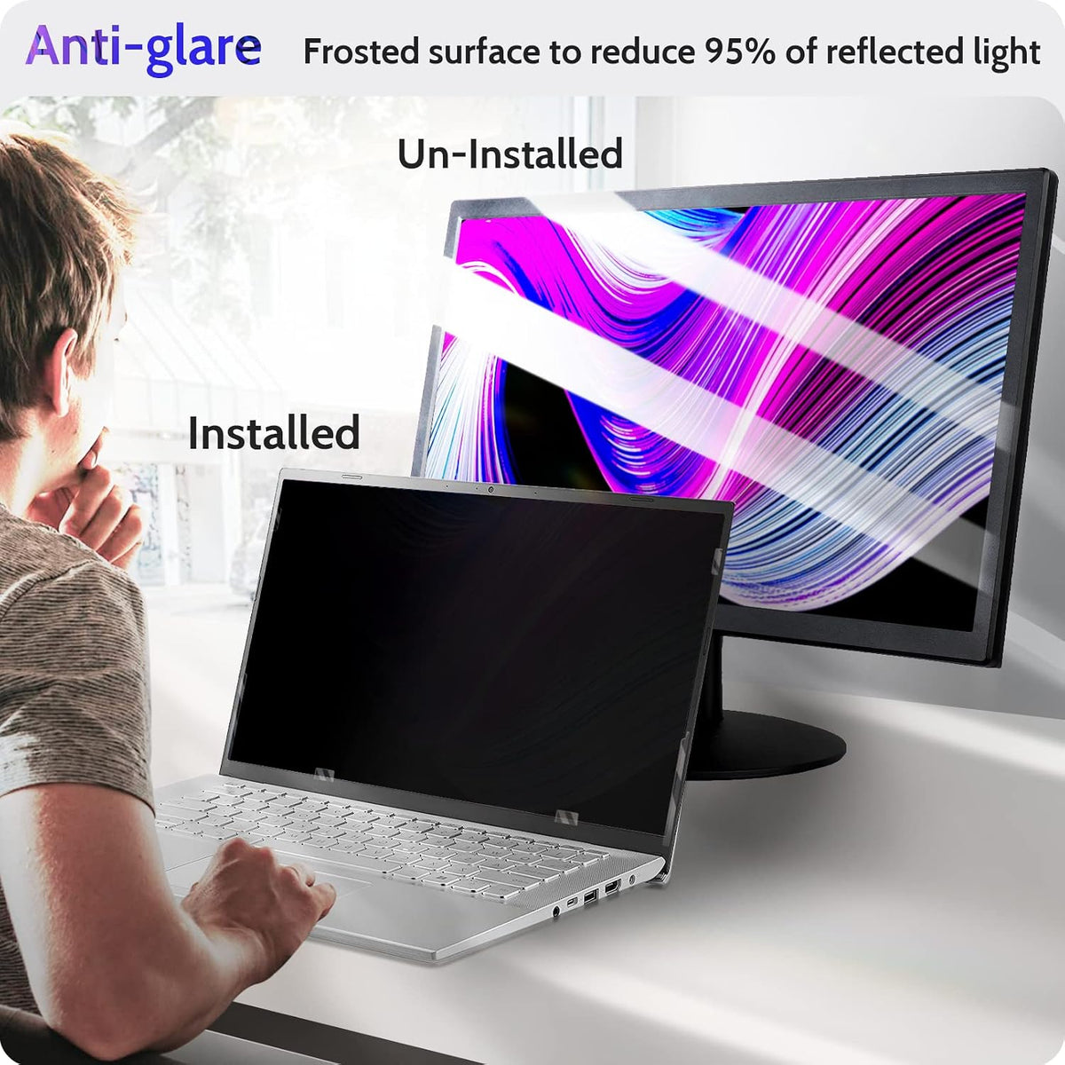 Peslv 13.4 Inch Laptop Privacy Screen Compatible With Lenovo Hp Dell Acer Asus Thinkpad Envy Xps, 16:10 Aspect Removable Anti Glare Blue Light Filter Protector, 13 In Computer Monitor Security Shield