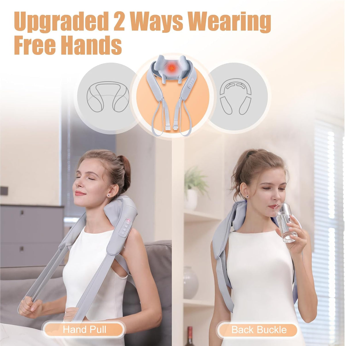 MASGRE Shiatsu Neck and Shoulder Massager, Cordless Back Massager with Heat