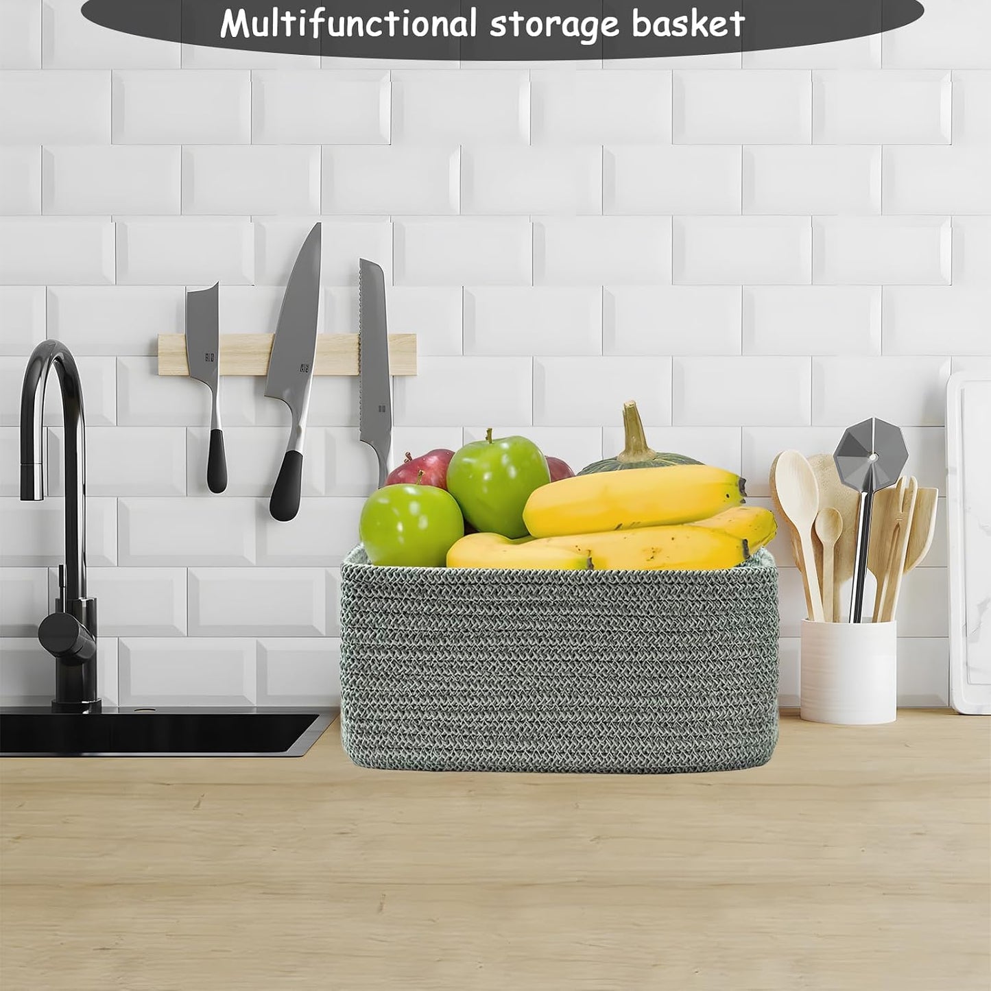 COMFY-HOMI 13" x 8.5" x 5.1" Storage Baskets for Organizing | Cotton Rope Woven Basket | Toy Storage Bin Box | Basket for Shelves, Closet Organizer Bin, Decorative Closet Shelf, 3 Pack