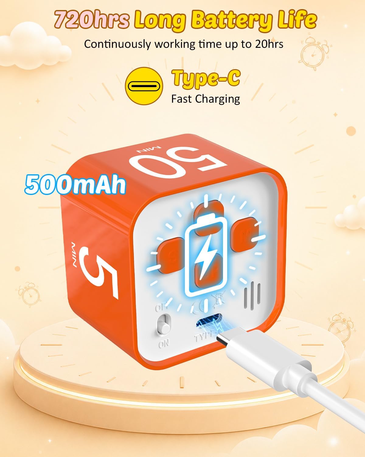 Digital Pomodoro Timer Cube 5/10/25/50min Preset, Silent & Sound Alarm