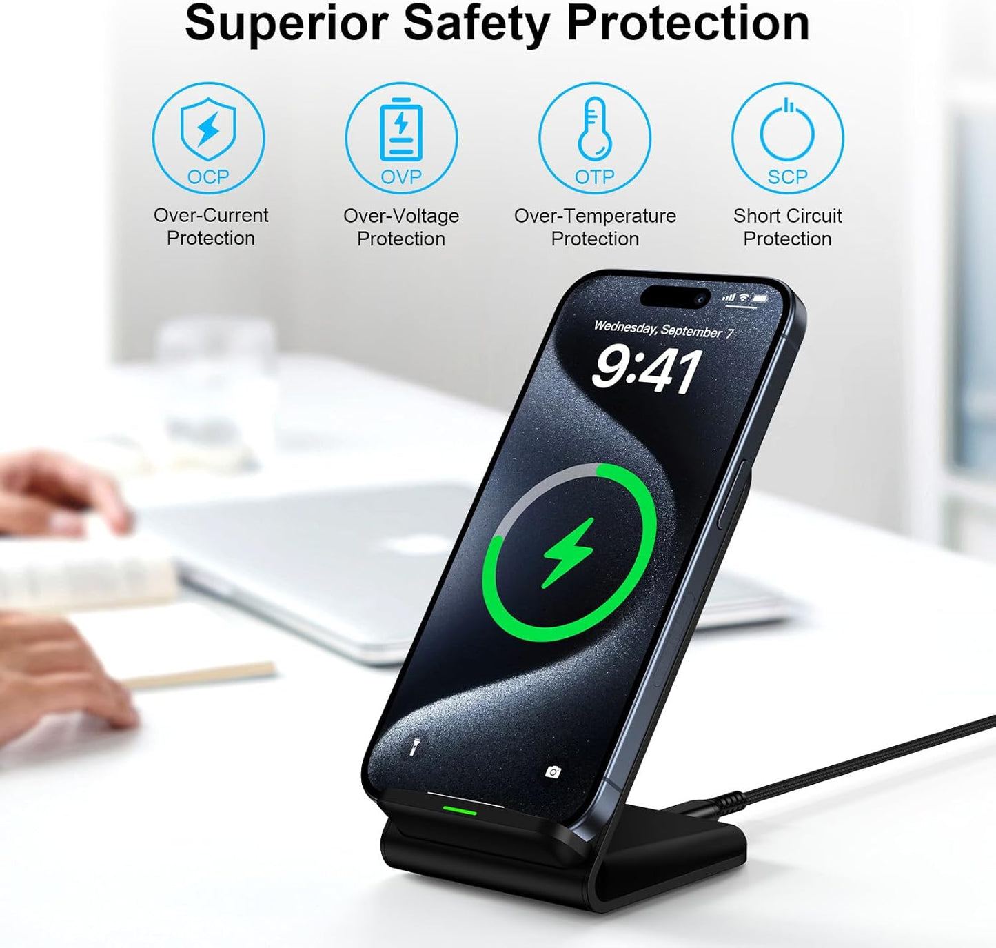 Samsung Wireless Charger Fast Charging Stand Desk Phone Charger Stand Android Charging Station for Samsung Galaxy S24 Ultra S24+ S24 S23 FE S22 S21 S20 S10 S9 S8,iPhone 15 Pro Max Plus 14 with Adapter