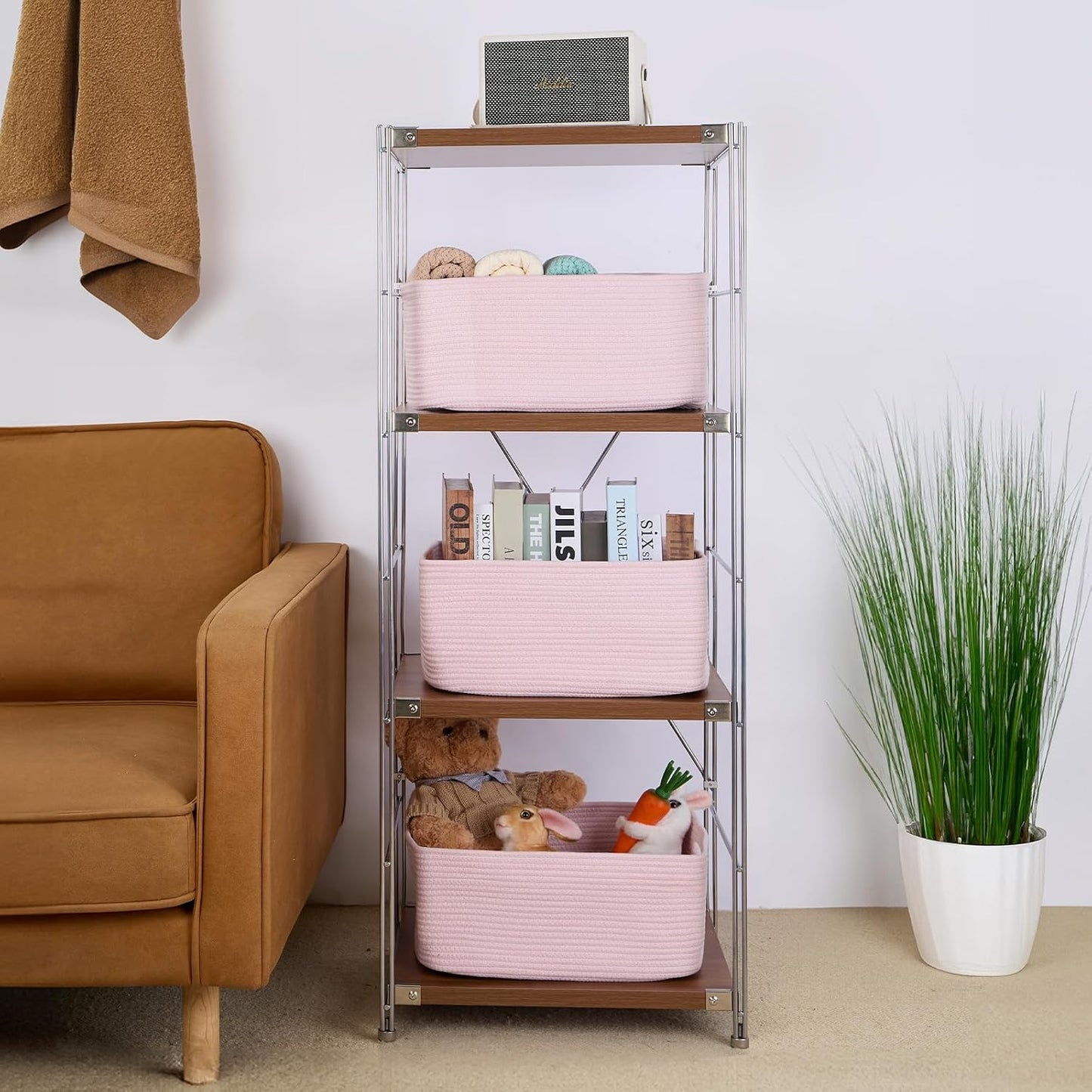 MiniArk Large Storage Baskets for Shelves, 17 x 13 x 7.5” Closet Organizers Bins for Clothes Blanket Towels, Baby Nursery, Toy Baskets Box, Woven Rope Baskets, 2 Packs Light Pink