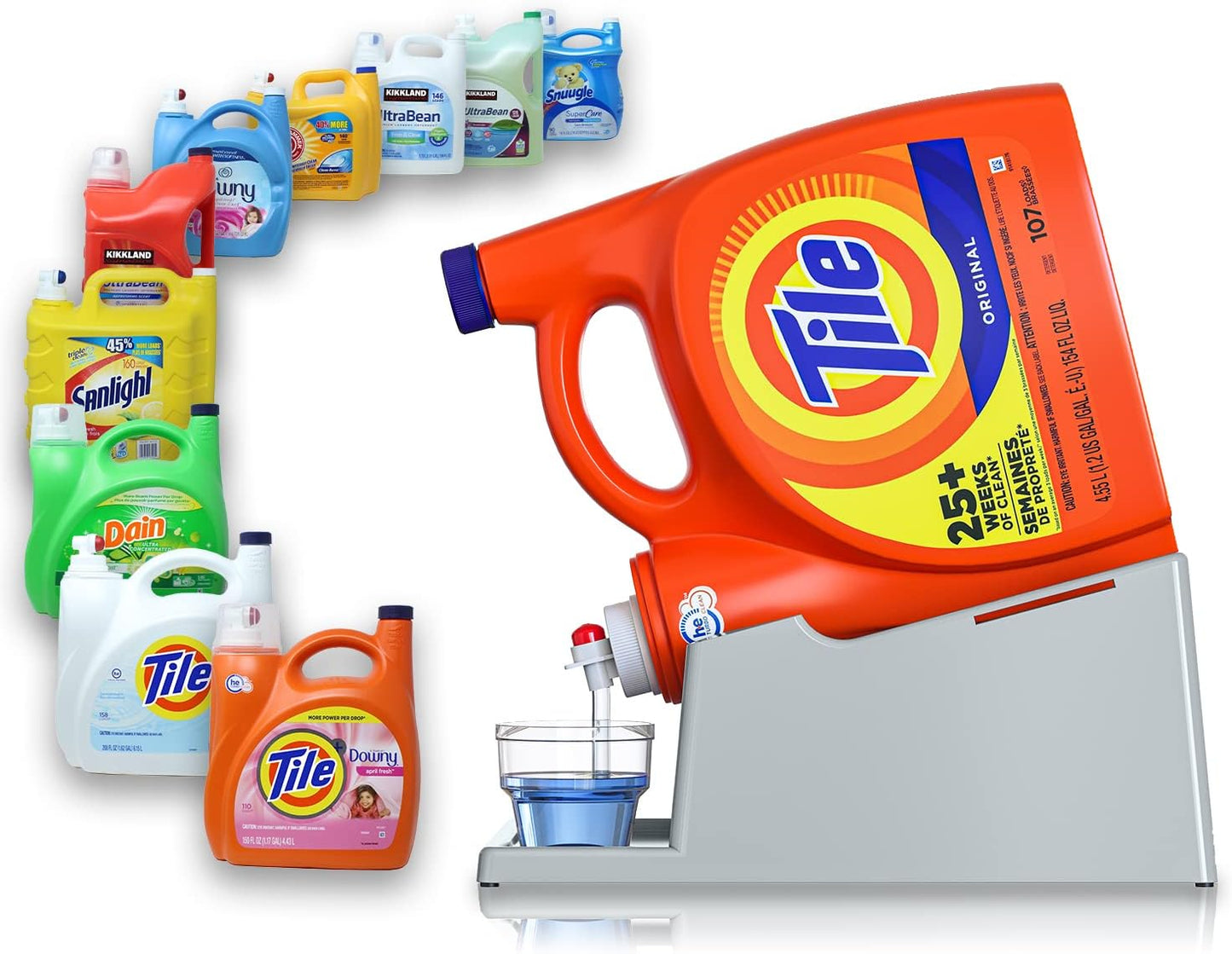 TidyFriend Liquid Laundry Detergent Holder Stand with Drip Tray & Rubber Grip Feet, Stand for Laundry Room Organization and Storage, Fabric Softener Dispenser with Cup Holder for Easy Pouring (Grey)