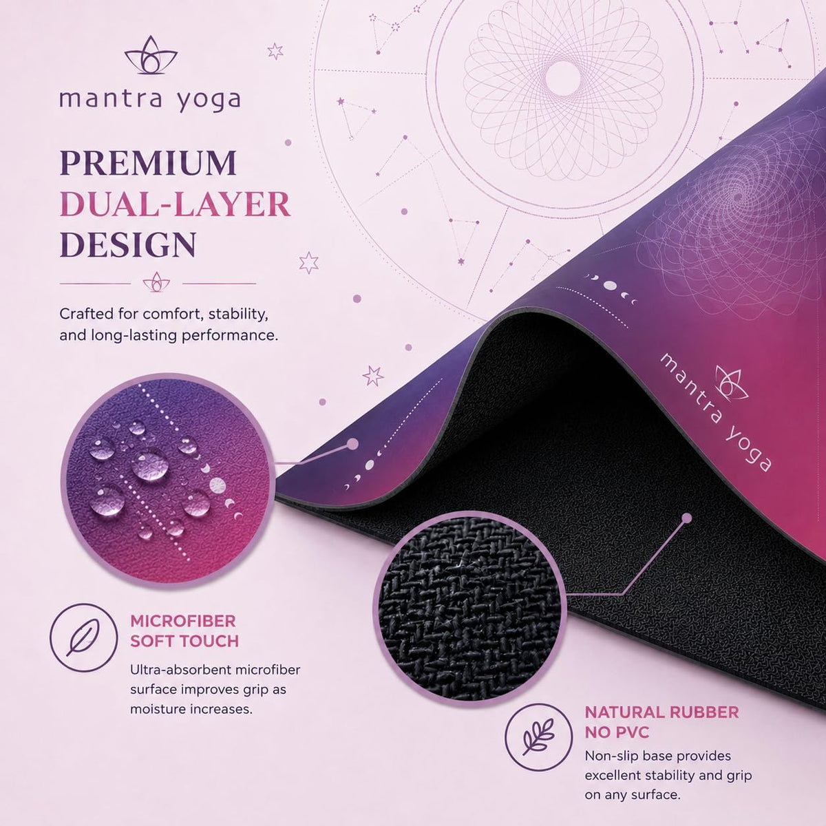 Mantra Yoga Travel PRO 1.5mm with Knee Pad - Foldable Fitness & Exercise Mat with Bag | Lightweight, Compact & Eco-Friendly | Non-Slip & Washable | For All Types of Yoga | 72" L x 24" W | 2.6 lbs