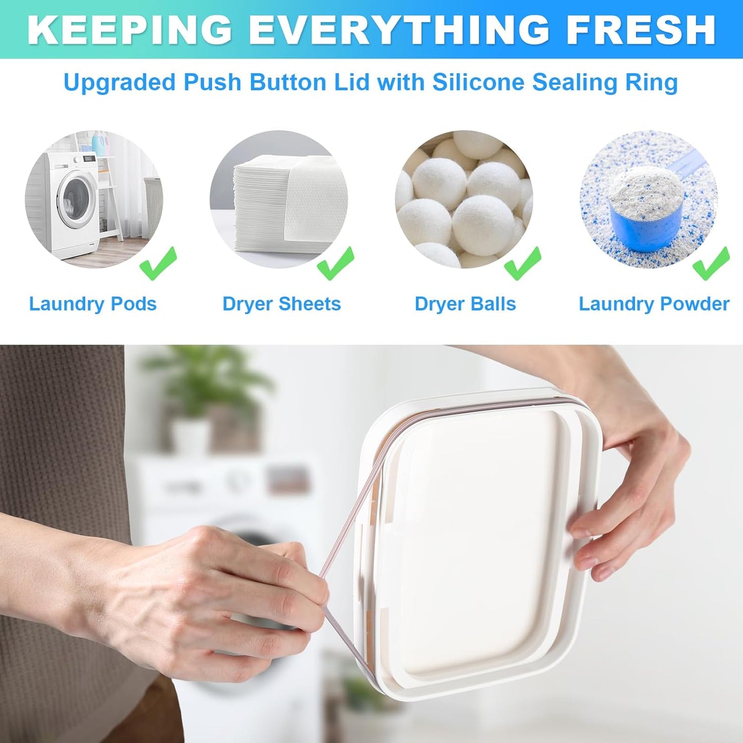 3 Pack Laundry Pods Container, Holder Dispenser for Laundry Room Organization Decor, for Storage, Dishwasher Pods, Scent Booster, Dryer Sheet, 152+94+67fl oz with Lids, Scoops & Labels