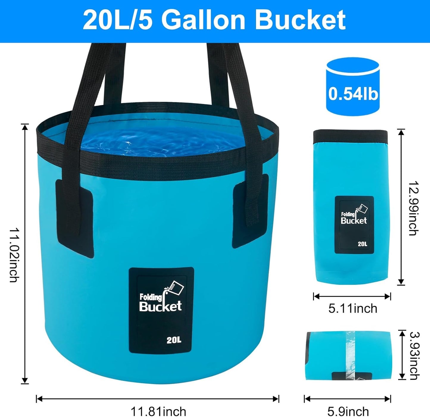 5 Gallon Collapsible Bucket with Handle, Car Wash Bucket Foldable Water Storage Container for Camping Fishing Beach Gardening, Portable Laundry Wash Basin for RV Cleaning Supplies Swamp Emergency Prep