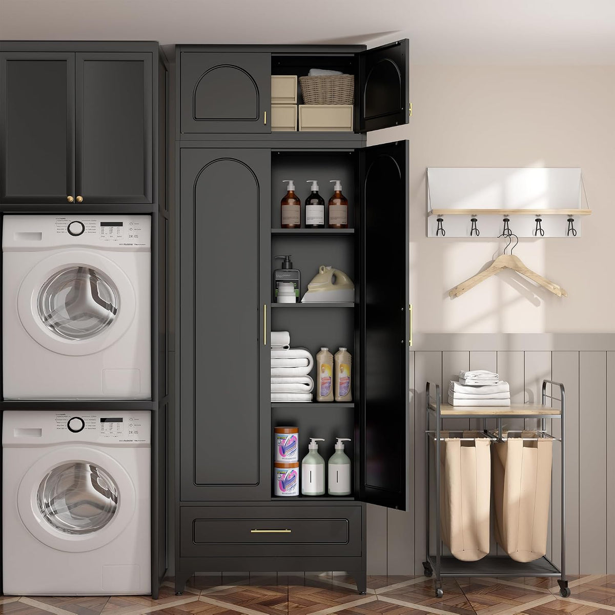 SteeLoong 90" H Kitchen Pantry Cabinet, Metal Storage Cabinet with Drawer