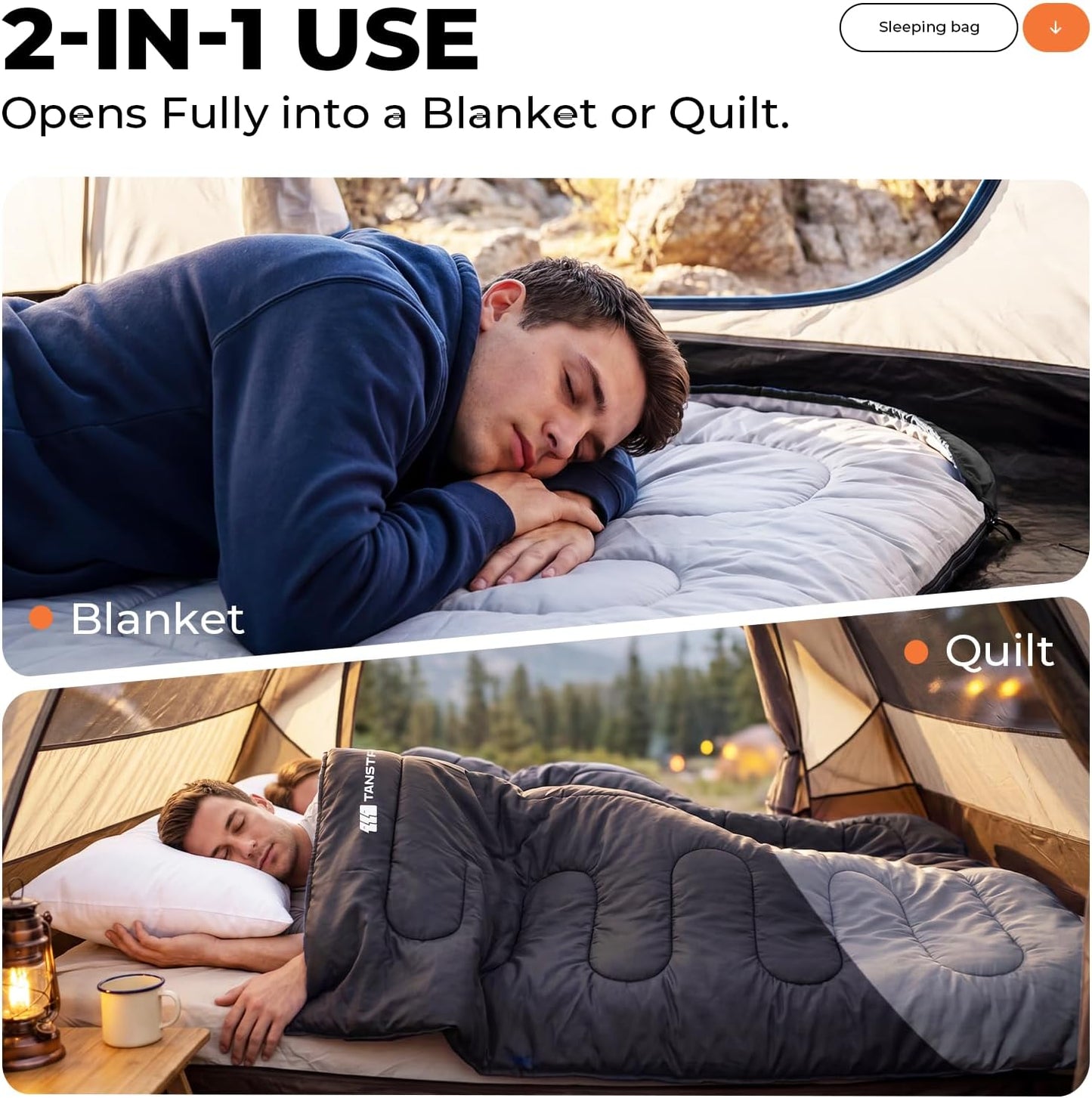 Sleeping Bag for Adults Warm Weather, Compact Lightweight Backpacking Sleeping Bag with Compression Sack, Camping Essentials Gear for Hiking Travel Climbing Outdoor & Indoor Use