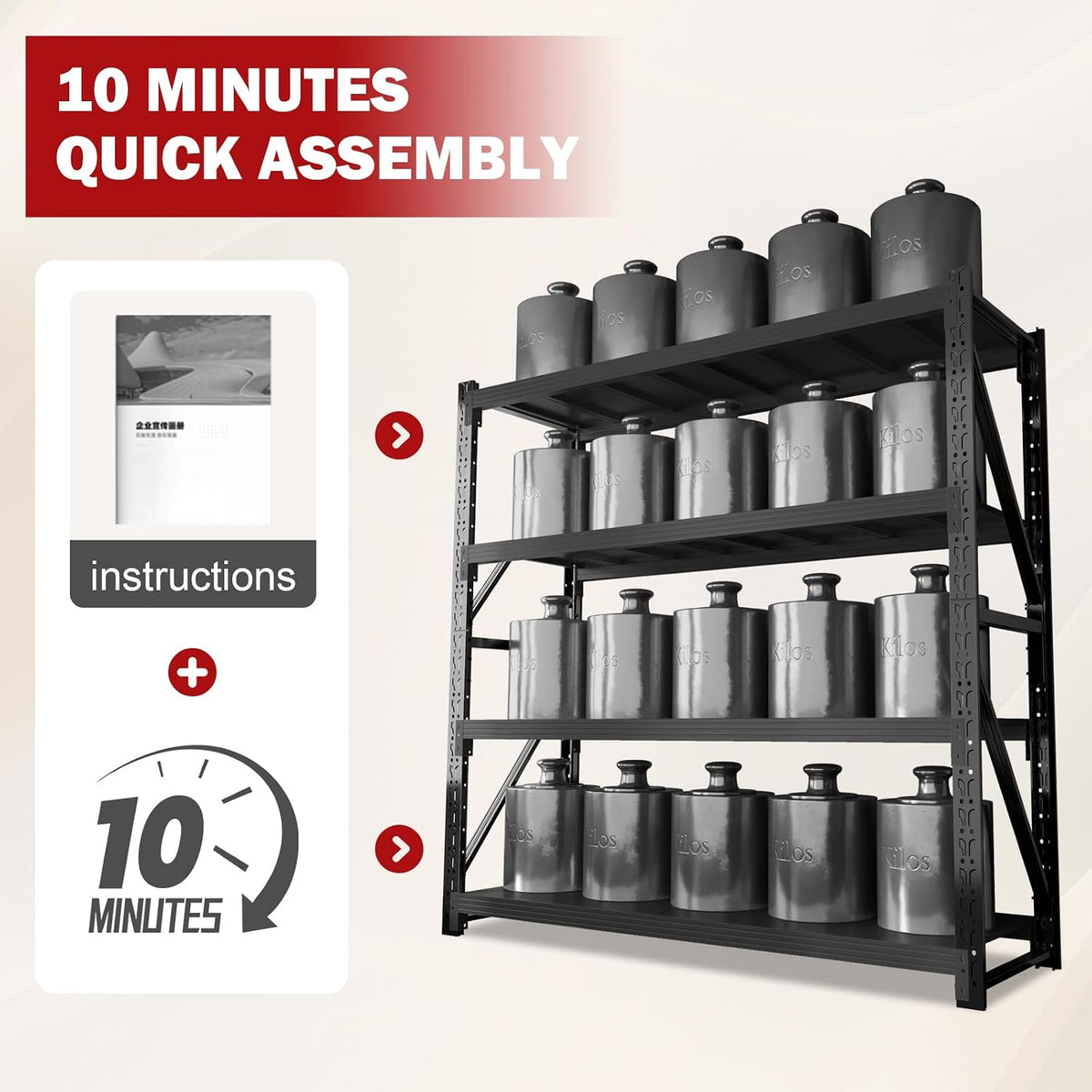 5000LBS Garage Shelving Heavy Duty, 59” W Storage Shelves, 4-Tier Adjustable Metal Storage Shelves, Steel Industrial Shelving Unit, Metal Shelving for Garage, Basement, Warehouse (Black, 59x24x79in)