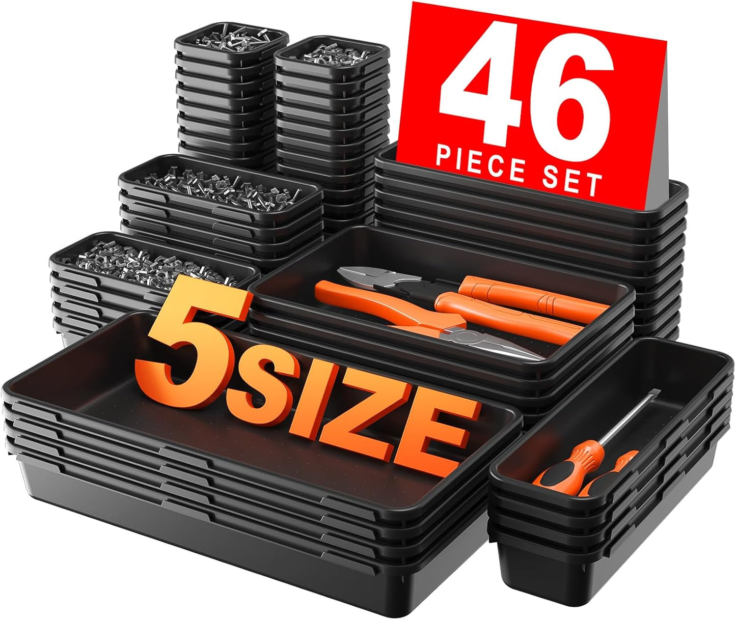A-LuGei 【𝟰𝟲𝗣𝗖𝗦 & 5 Size Tool Box Organizer Tray Divider Set,【Army Green】 Desk Drawer Organizer,Garage Organization and Storage Toolbox Accessories Rolling Tool Chest Cart WorkBench Small Part