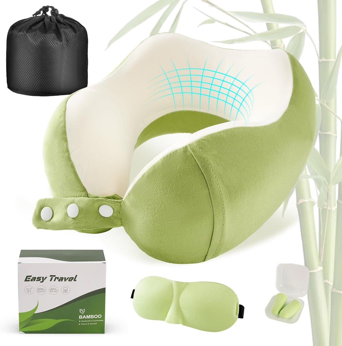 Cirorld Neck Pillow for Traveling, Travel Pillows for Airplanes,100% Pure Memory Foam Travel Neck Pillow, Adjustable Flight Pillow, Portable Plane Accessories with Eye Mask, Earplugs, Carry Bag