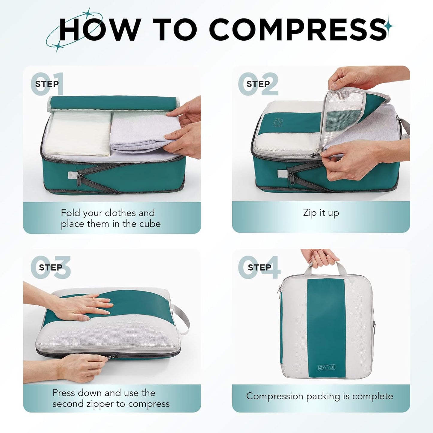 10 Set Compression Packing Cubes for Travel Essentials,Compressible Expandable Packing Cubes for Suitcase,OlarHike Luggage Garment Bags for Travel,Handy Helper for Organizing Clothes(Dark Blue Green)