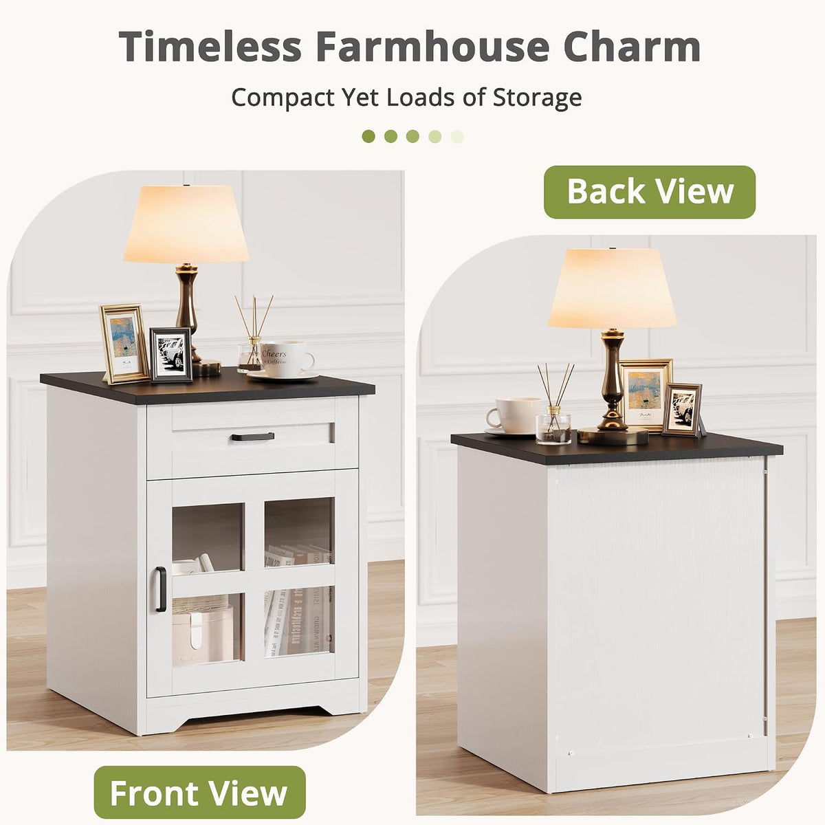 Farmhouse 18'' End Table, Narrow Sofa Side Table with Drawer and Barn Door, Wooden Nightstand Storage Cabinet for Living Room and Bedroom