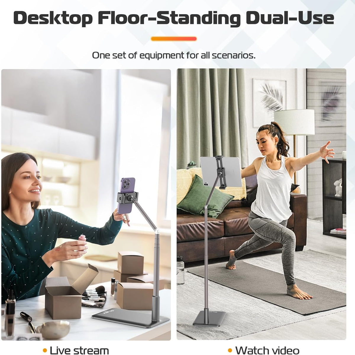 VIJIM Tablet Floor Stand Holder, Phone Stand for Recording, Adjustable Cell Phone & Tablet Holder for Floor, Compatible with iPad Pro Air Mini, Galaxy Tab, iPhone & 4.6-12.9 Inch Devices