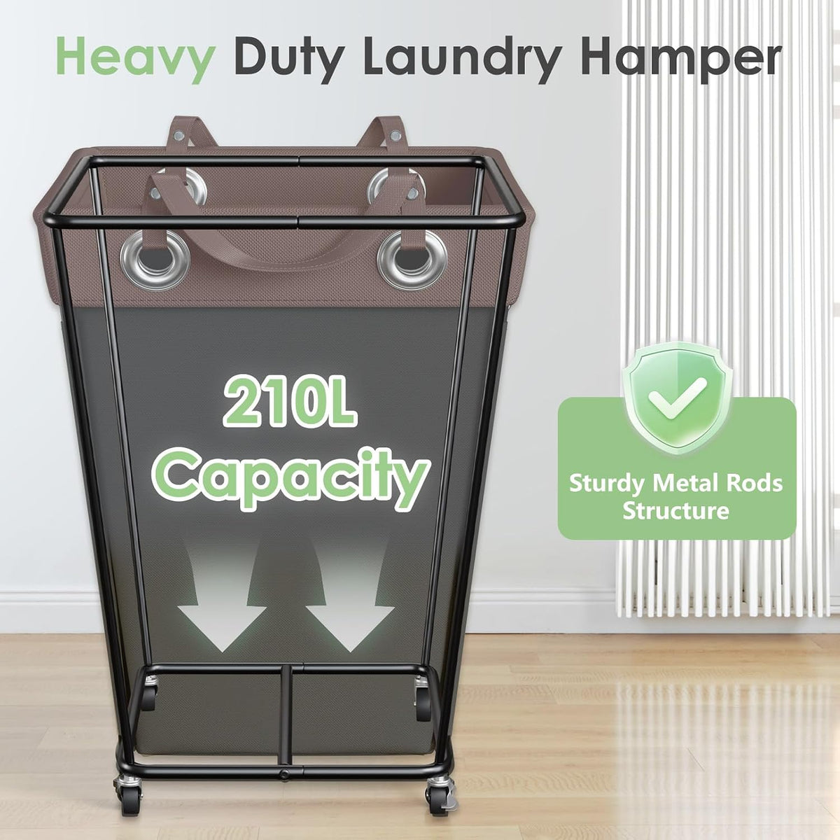 HILIUS Laundry Hamper with Wheels 210L Large Hamper Rolling Laundry Basket