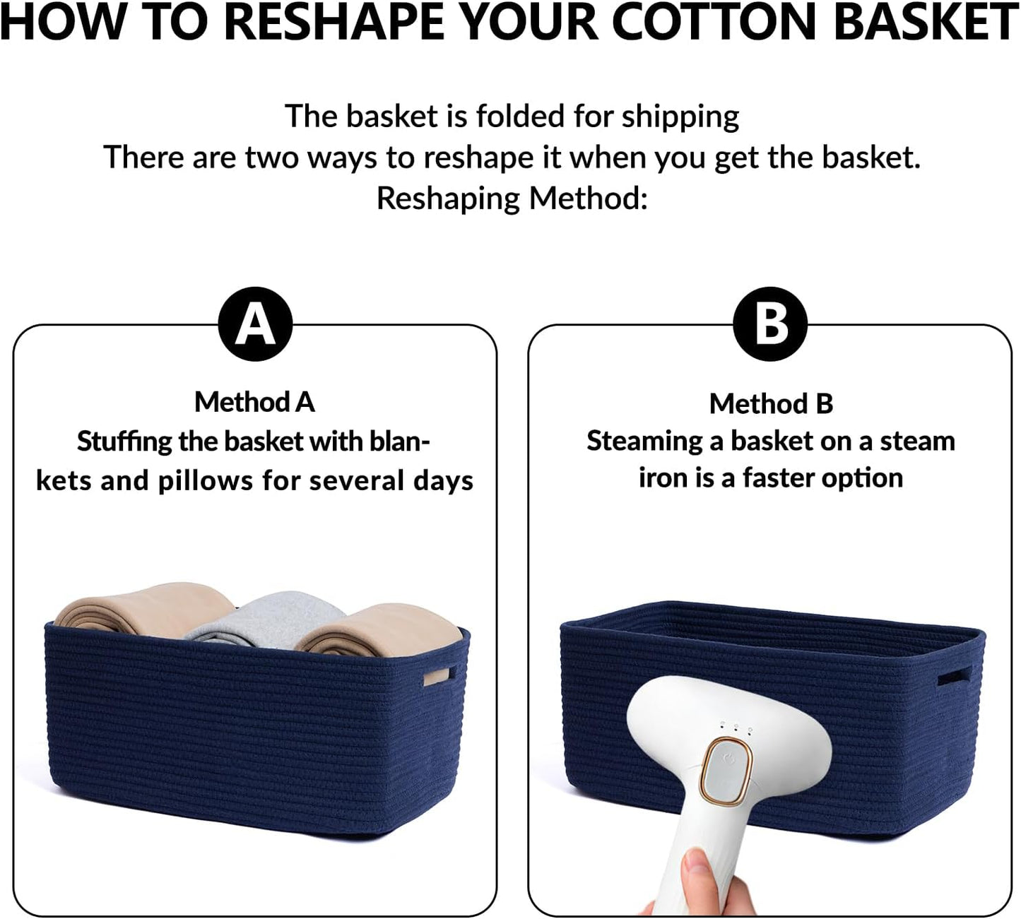 MiniArk Large Storage Baskets for Shelves, 17 x 13 x 7.5” Closet Organizers Bins for Clothes Blanket Towels, Baby Nursery, Toy Baskets Box, Woven Rope Baskets, 3 Packs Navy Blue