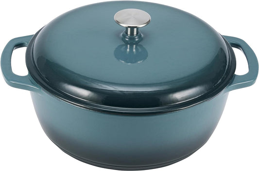Amazon Basics Enameled Cast Iron Dutch Oven Pot with Lid, Oven Safe, Heavy-Duty, Dual Handles for Braising, Stews, Roasting, Round, 6-Quart, Gray