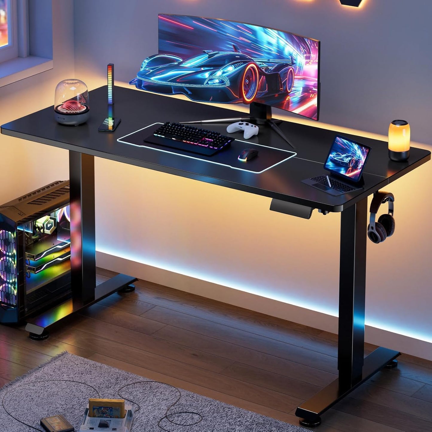Veken 55 x 23.6 Inch Electric Standing Desk with Adjustable Height, Sit to Stand Computer Table for Study, Work or Gaming, Home Office Desk White