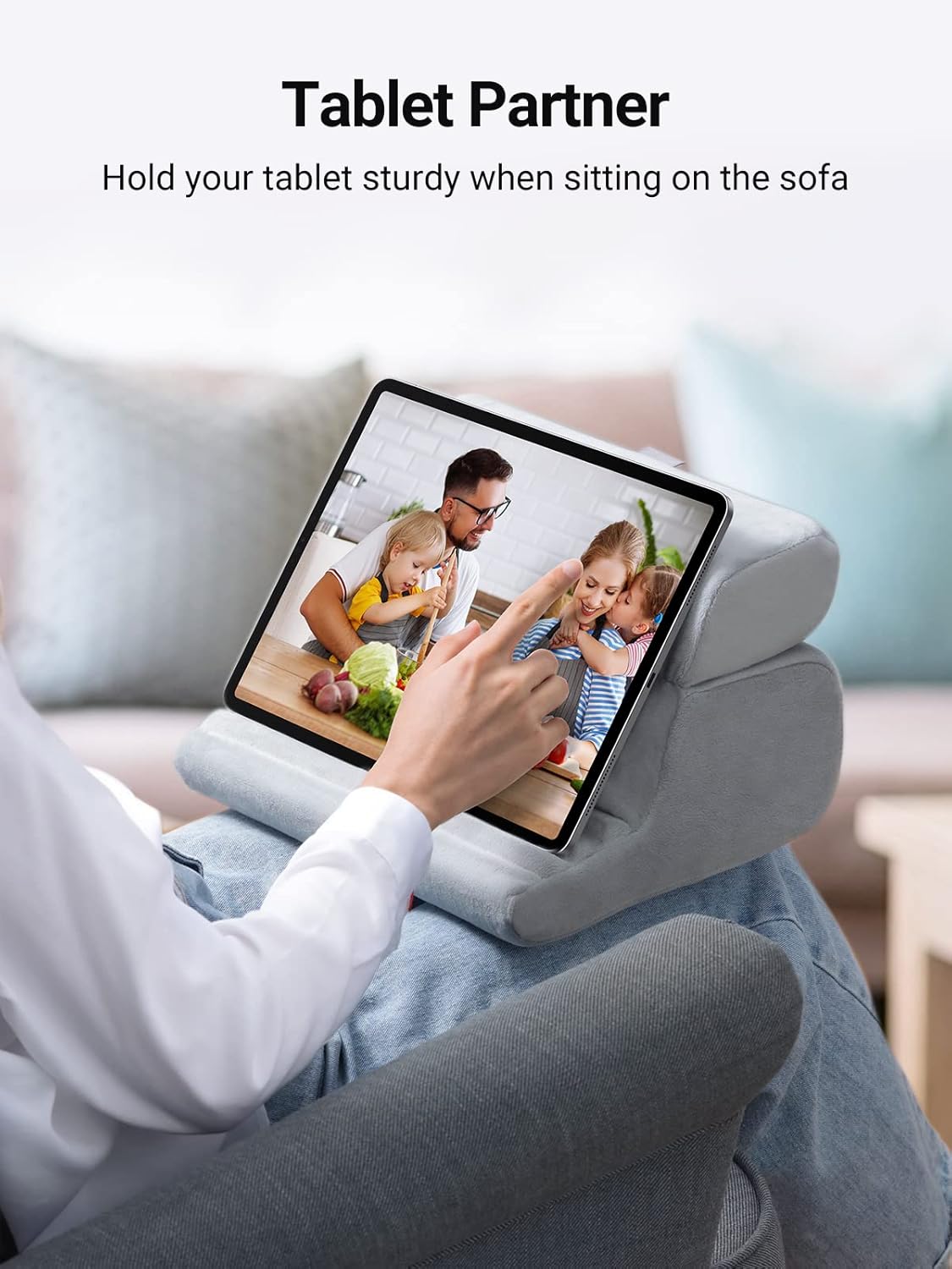 UGREEN Tablet Pillow Stand for Lap Soft Holder Bed with 3 Viewing Angles Adjustable Home Office Accessories Compatible with iPad Pro 13 12 11 10.5 Air Mini 5 4 3 2 Phone 16 15 14 E-Reader Grey