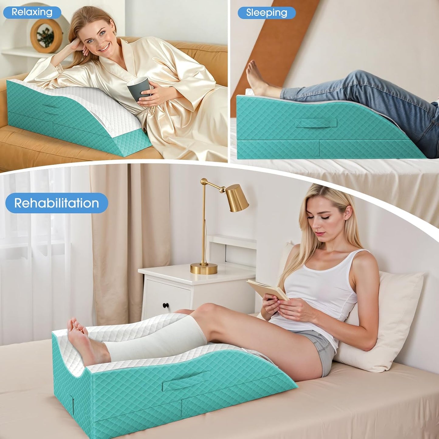 TranquilRelax Elevation Pillows for Leg After Surgery, Memory Foam Adjustable Wedge Pillow for Injury or Rest, Ankle Pillow for Sleeping Blood Circulation, Green/Single Leg