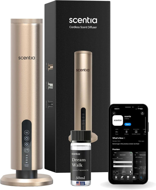 Wireless Waterless Cold-Air Scent Diffuser, App Control, 1500 Sq. Ft Gold