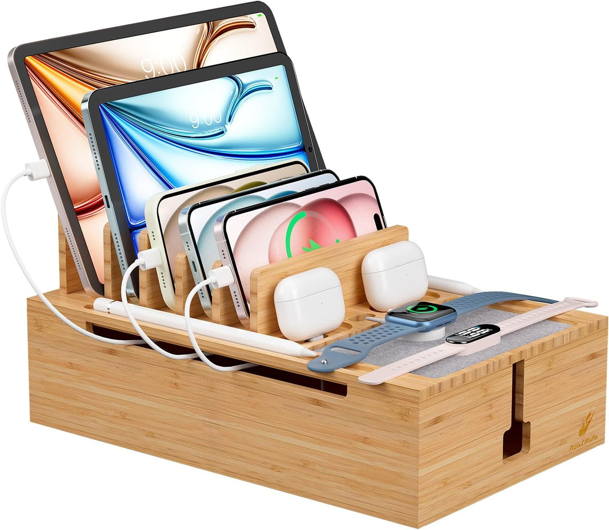 Pezin & Hulin Bamboo Charging Station-Natural, (No USB Charger and Cables)