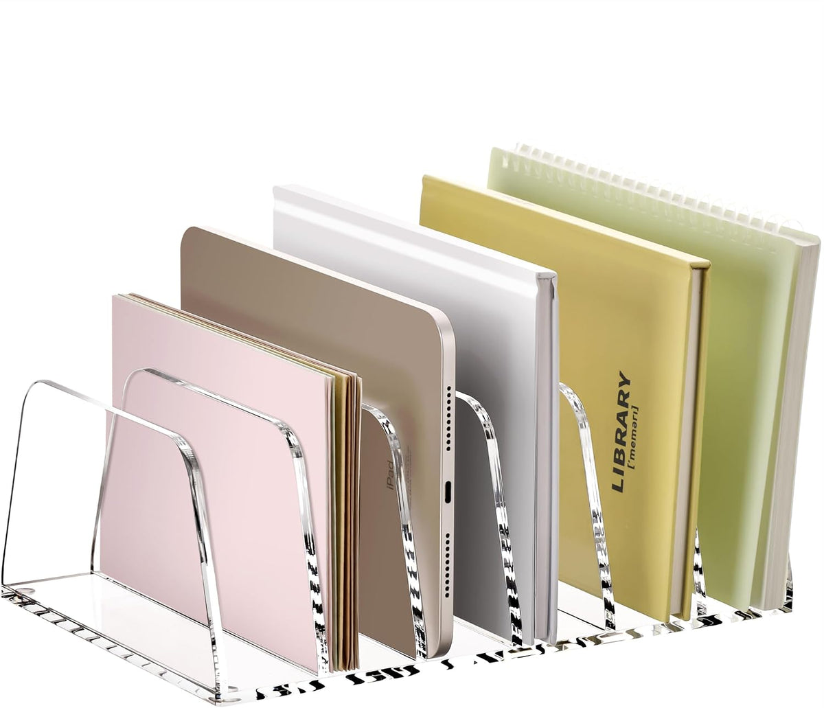 YUXUN Desk File Organizer,6-Section Acrylic Desk Organizer,Vertical File Sorter Holder Organization for Office School & Classroom (Clear - 1Pack)