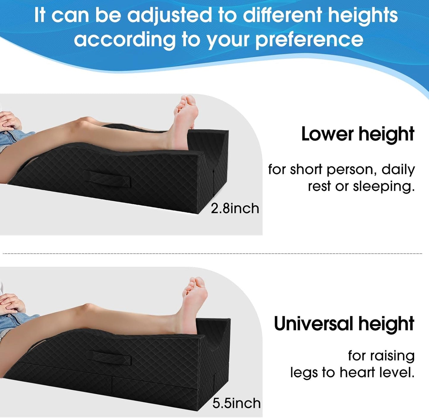 TranquilRelax Elevation Pillows for Leg After Surgery, Memory Foam Adjustable Wedge Pillow for Injury or Rest, Ankle Pillow for Sleeping Blood Circulation, Full-Black/Single Leg