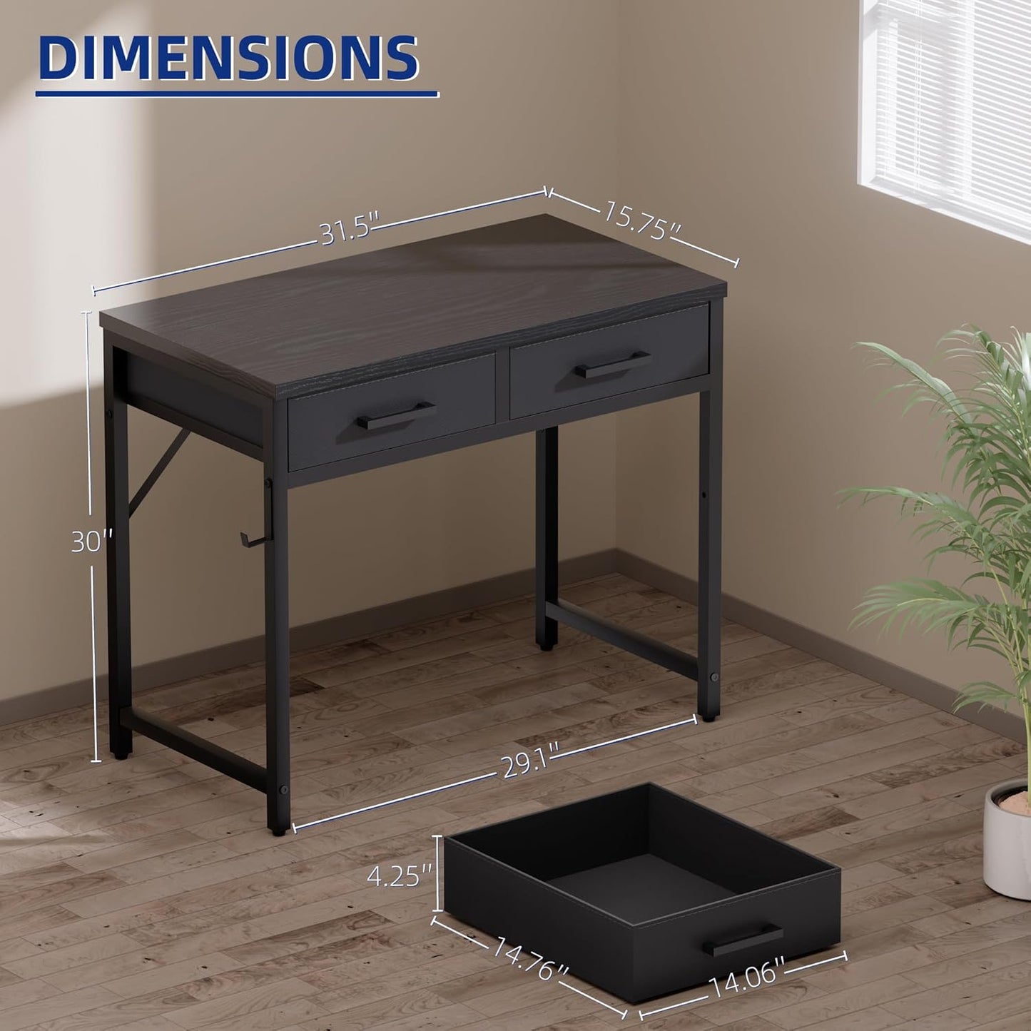 Pamray 32 Inch Small Computer Desk with 2 Drawers for Bedroom Study Writing Home Office Table for Small Spaces Marble