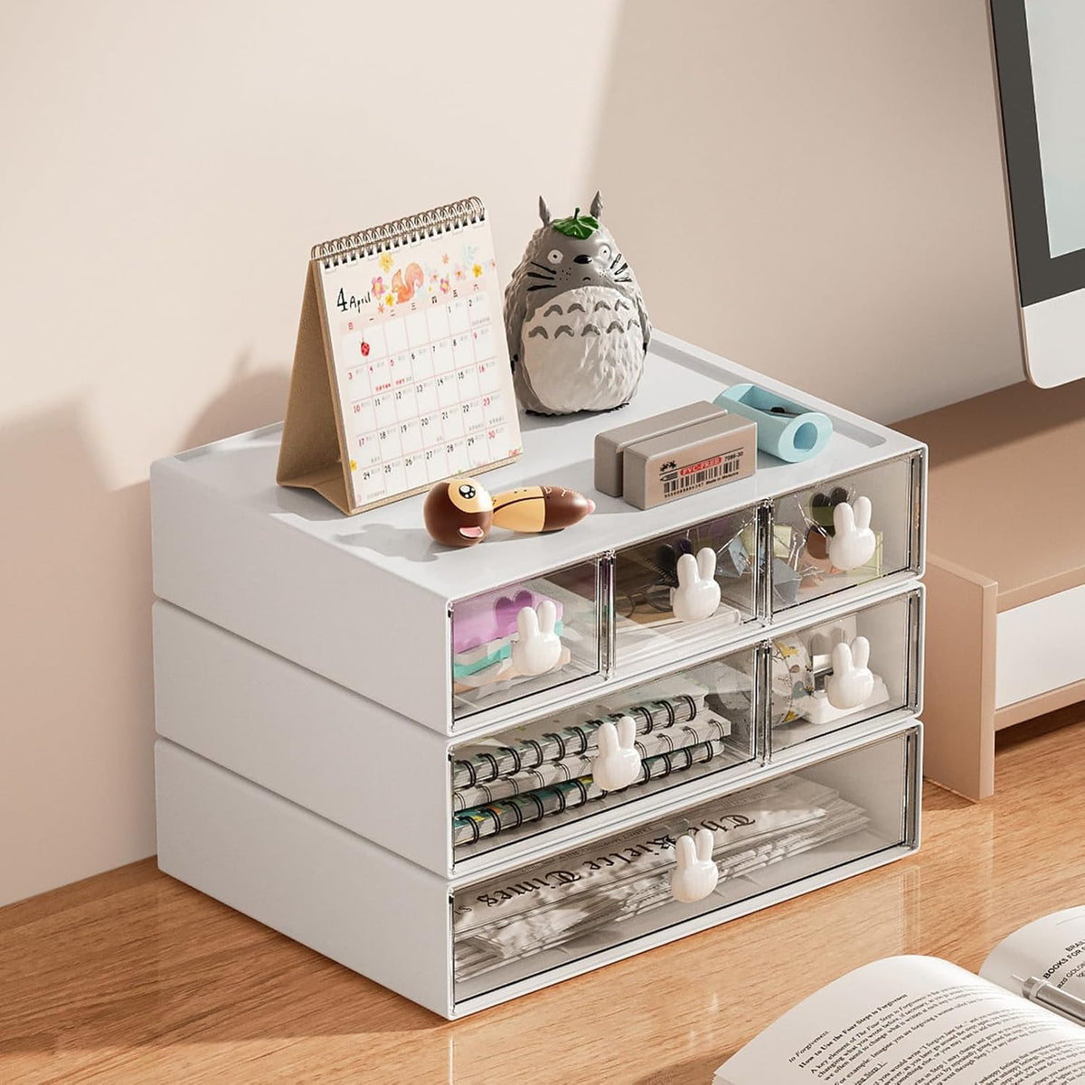 Marbrasse Desk Organizer with 6 Drawers, 3 Tier Stackable Storage Drawers Plastic Makeup Storage, Office Organizers and Storage, Desk Storage Box for Office, School, Home