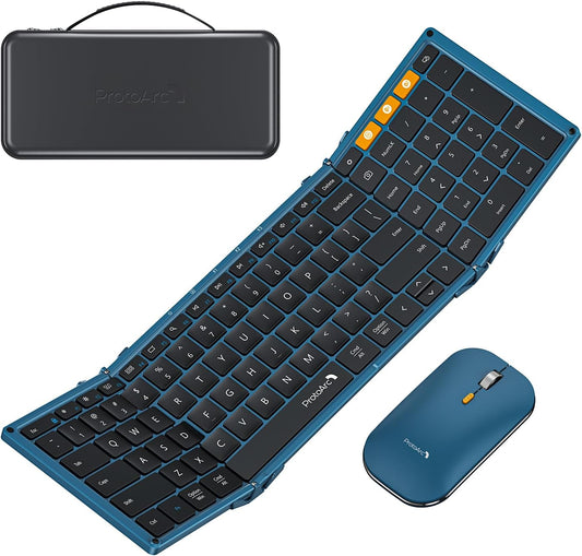 ProtoArc XKM01 Full-Size Foldable Keyboard Mouse Combo for Travel - Blue
