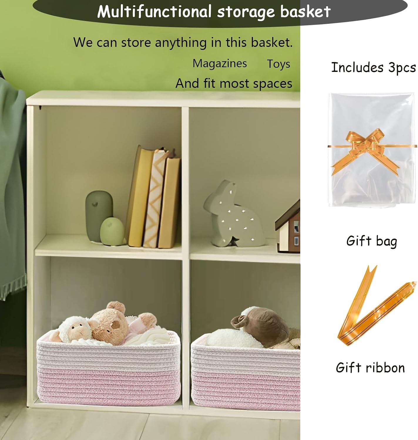 COMFY HOMI 11.5"x7.5"x4.7" Storage Baskets for Organizing | Cotton Rope Woven Basket | Toy Storage Bin Box | Basket for Shelves, Closet Organizer Bin, Decorative Closet Shelf, 3 Pack,