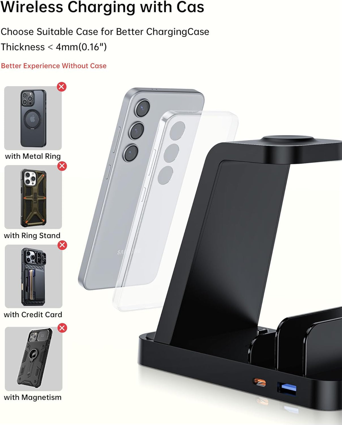 Wireless Charger for Samsung, 5 in 1 Fast Charging Station for Samsung Galaxy Watch 8 7 6 5 4 Galaxy Buds, Charger Dock Stand for S26 Ultra S25 S24-Multi-Device Charger for Samsung Phone Watch Earbuds