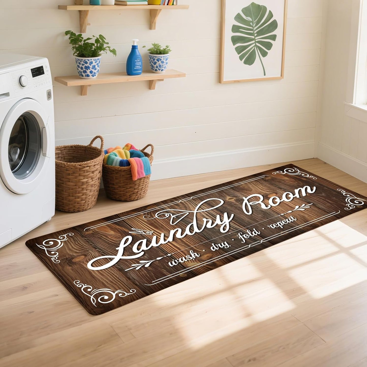 Non-Slip Laundry Room Rug Runner 17.3"x47.2" Washable Floor Carpet Brown- Bathroom Hallway Mudroom Kitchen Mat for Farmhouse Entryway Decor Accessories