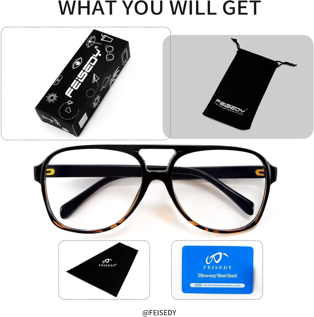 FEISEDY 70s Aviator Glasses Frame Blue Light Blocking Glasses Oversized Square Computer Glasses Women Men B2888