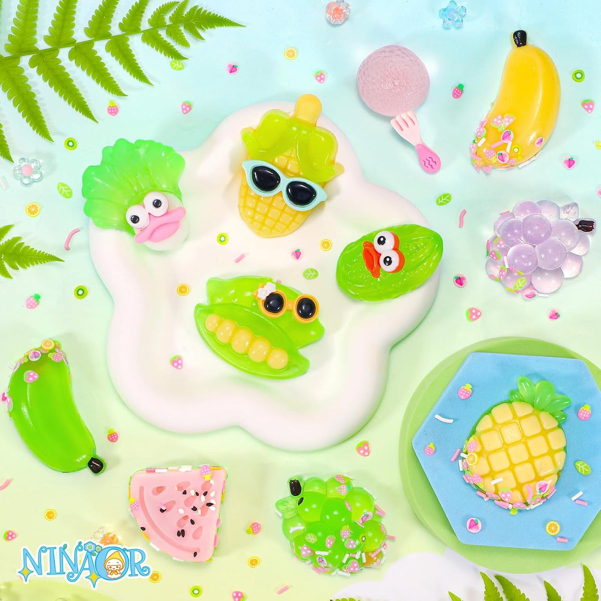 NINAOR Squeeze Squishy Toys for Kids, 12Pcs Fruit Vegetables Sensory Fidget Toys, Easter Egg Fillers Party Favors Treasure Box Toys for Classroom Stress Relief Gifts Travel Cute Stuff for Boys Girls