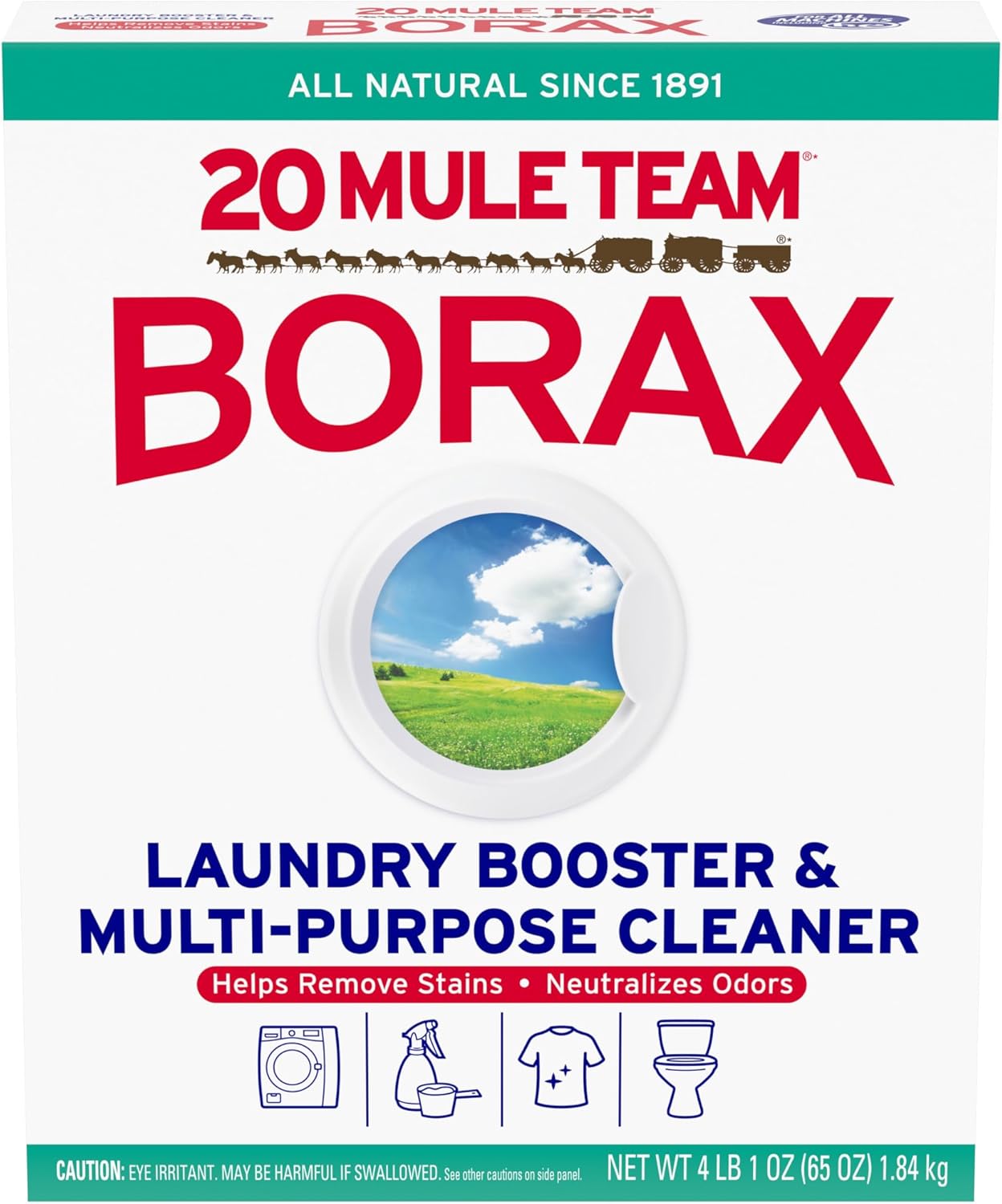 20 MULE TEAM Borax Powder, 65 Ounce, 4 Count, All Natural Laundry Booster & Multi-Purpose Household Cleaner for Kitchen and Bathroom, Stain & Odor Fighter, Helps Deodorize & Freshen