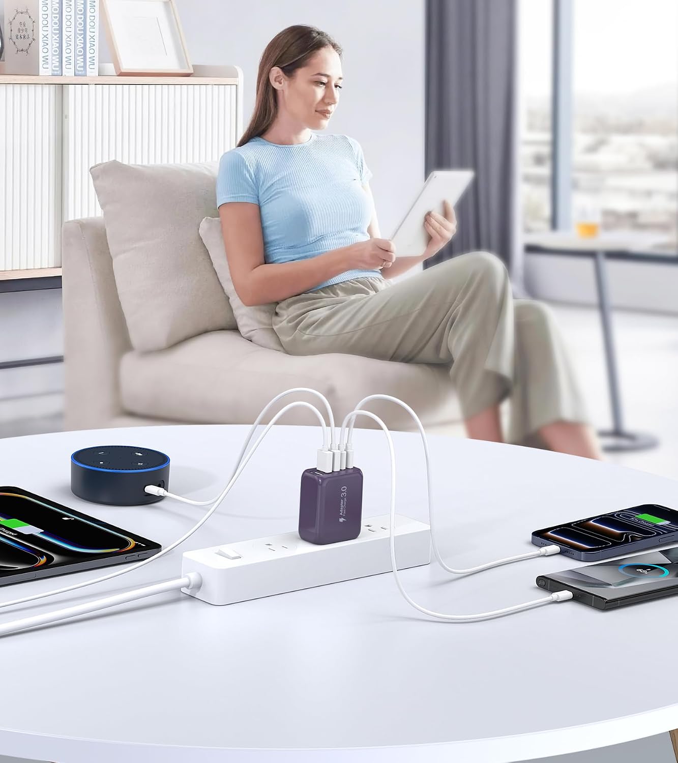 50W 2-Pack USB C Wall Charger Block, 5-Port C Charger Fast Charging Block PD Power Adapter +QC Multiport Type C Box Brick Cube USB A Wall Plug for iPhone 14/15/16/17 Pro Max,Samsung Galaxy(Purple)