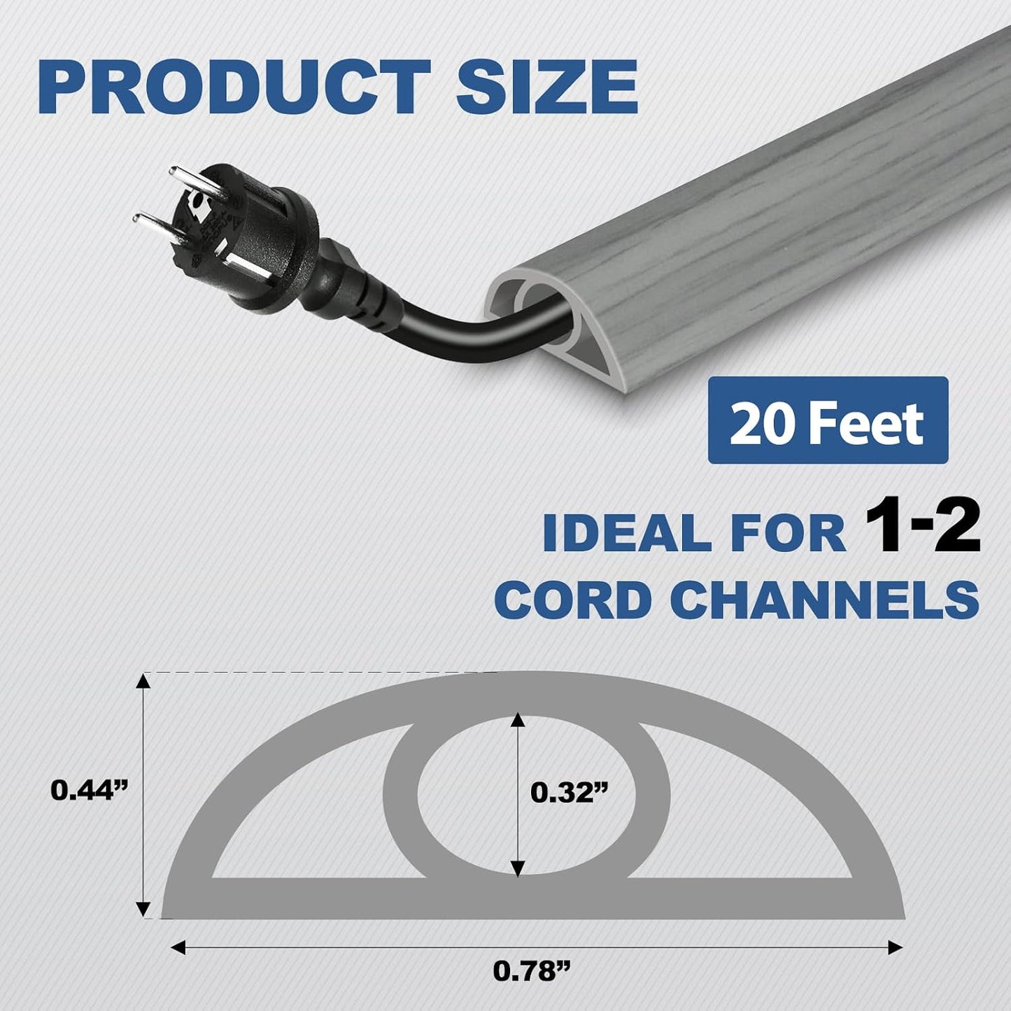 Floor Cord Cover for Wires on Floor Self Adhesive Cord Hider | Floor Cable Cover Floor Wire Covers for Cords Prevent Cable Trips, Cord Cavity W 0.32" x H 0.32", Gray Wood, 20Ft