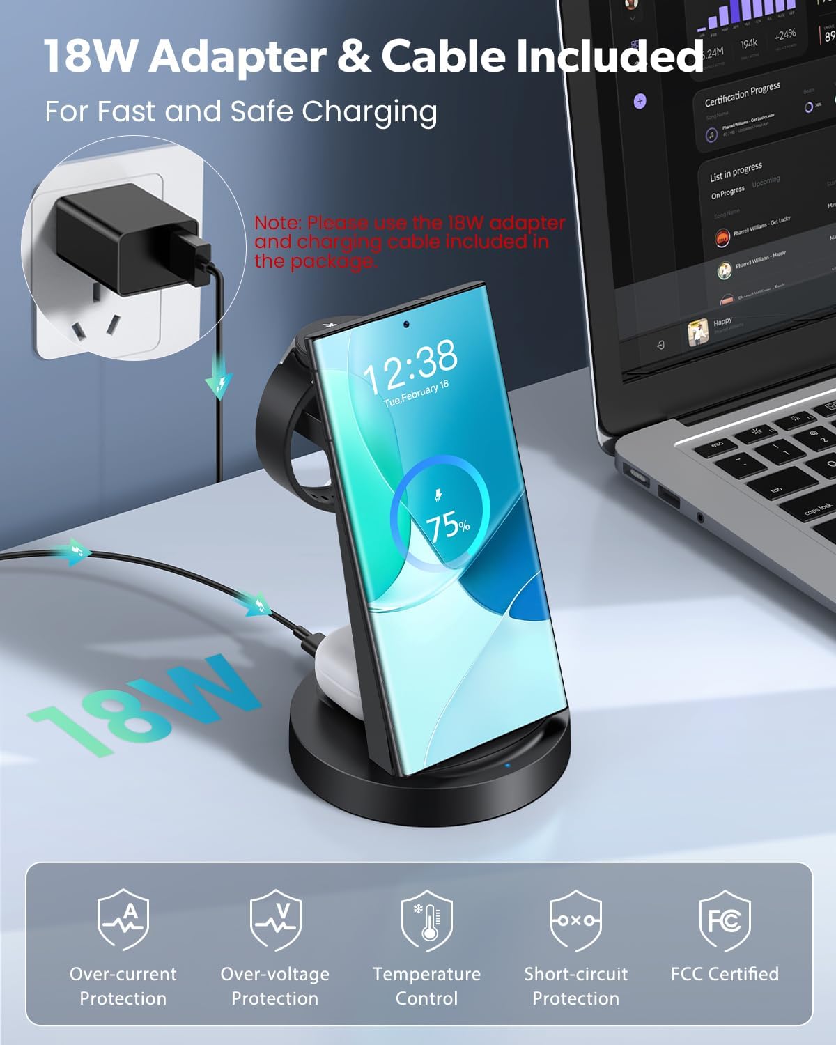 Wireless Charger for Samsung: 3 in 1 Wireless Charging Station for Samsung Galaxy Watch 8 7 6 5 4 3 Pro Classic Galaxy Buds - Charger Dock Stand for S26 S25 S24 Ultra S23 S22 S21 Note Z Fold Android