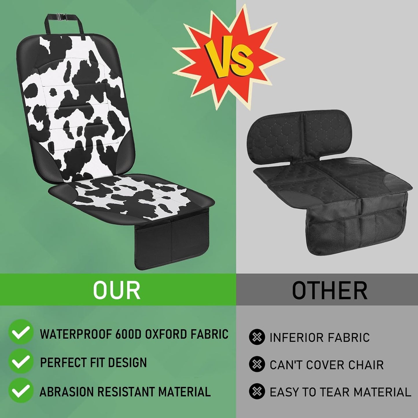 Siivton Car Seat Protector for Child Car Seat,Waterproof Car Seat Cover with Thick Padding, Non-Slip Backing, Protects Fabric & Leather Seats, 2 Mesh Storage Pockets(Cow Print)