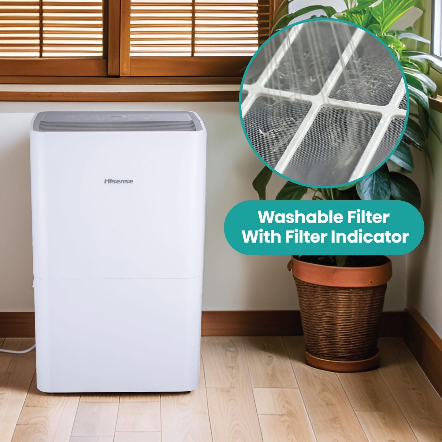 Hisense 50 Pint Portable Dehumidifier, Energy Efficient Quiet Humidity Absorber Moisture Extractor for Bathroom Bedroom Garage Attic Large Home House Crawl Space Closet